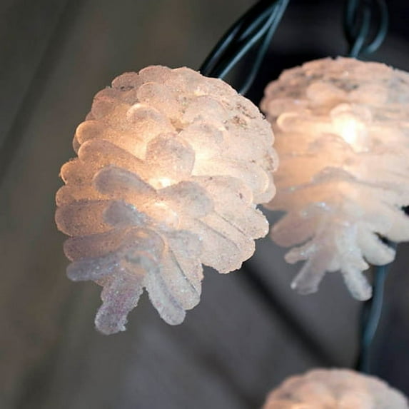 Novelty String Lights String Lights Christmas Glitter Pine Cones 11 Ft Green Wire Plug In