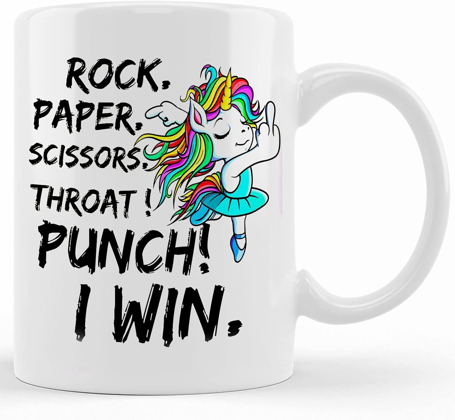 Novelty Swear Unicorn Mug Humorous Gift Rock, Paper, Scissors Throat Punch I Win, Ceramic Novelty Coffee Mug, Tea Cup, Gift Present For Birthday, Christmas Thanksgiving Festival, 11oz Or
