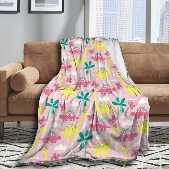 Novelty Throw Blanket Softest Blanket Throws Lightweight Cute Cartoon Pink Dinosaur Throw Blanket for Home, Sofa, Office, Camping, Chair