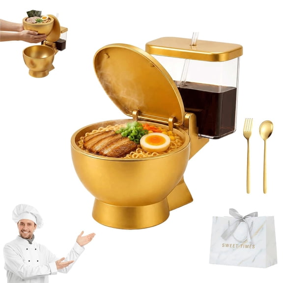 Novelty Toilet Shaped Ramen Bowl Set, Funny Ceramic Instant Noodle Soup Plate, Unique Gag Gift for Kitchen, Creative Restaurant Dinnerware, Conversation Starter​