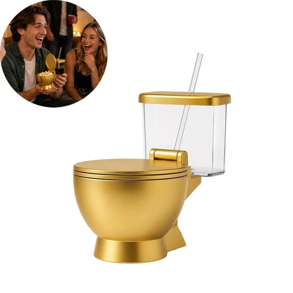 Novelty Toilet Shaped Ramen Bowl Set with Built-in Drink Cup & Straw, Funny Reusable Noodle Bowl for Instant Soup, Snacks & Gag Gifts (7.8 x 9 In)