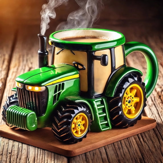 Novelty Tractor Shape Coffee Mug, Farmhouse Style Ceramic Tea Cup, Rustic Country Kitchen Drinkware, Unique Home Decor Gift for Men Farmers