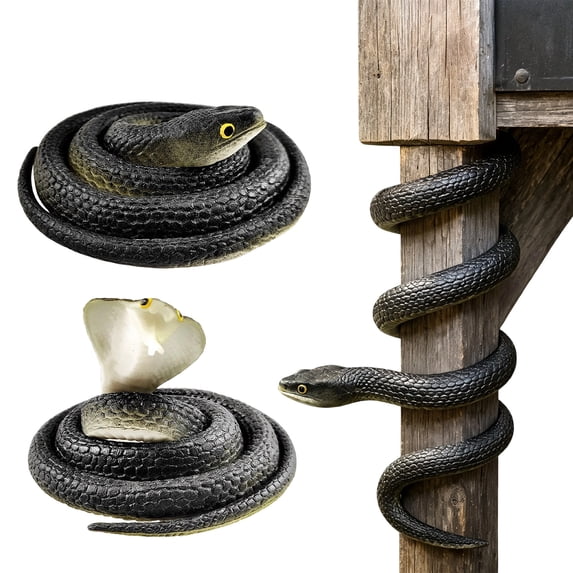 Novelty Trick Item, 47 Inch Fake Snake, Party Prank Gift Fake Wildlife Prop, Trick Or Treat Prop, Textured Black Green Soft Rubber Snake, 47 Inch Full Length Model for Desk Decor,