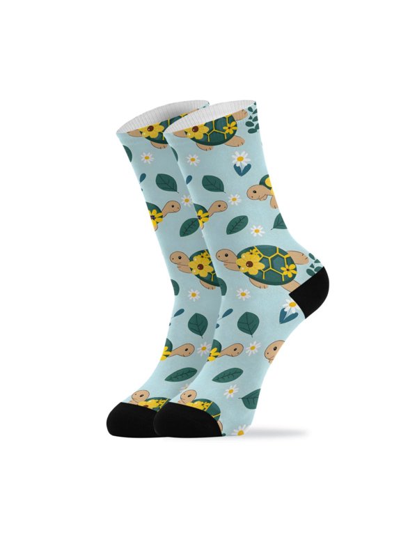 Novelty Turtle Crew Socks for Women Men Soft Stretchy Breathable Unisex Casual Socks One Size Funny Crazy Gift Socks