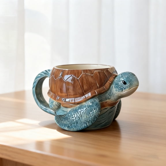 Novelty Turtle Shaped Ceramic Coffee Mug, 3D Sea Turtle Design Tea Cup, Handmade Animal Mug for Coffee, Tea, Milk, Office and Home Decor, Unique Gift for Turtle Lovers