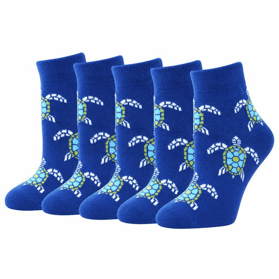 Novelty Turtle Socks Cute Sea Turtle Print, 5 Pairs - Soft Stretchy Breathable Knit, Size 10-13