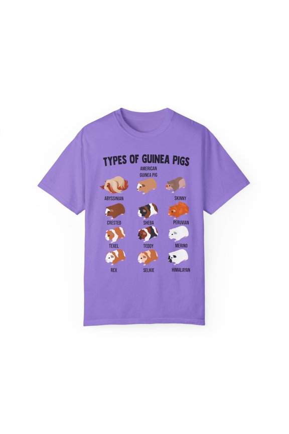 Novelty Types Of Guinea Pigs Cavies Cavia Porcellus Lover Hilarious Rodents Woolly Fuzzy Pets Enthusiast Unisex Garment-Dyed T-shirt