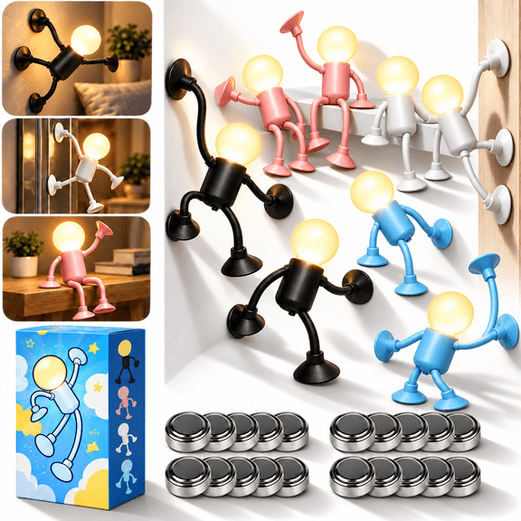 Novelty Unique Changeable Shape Funny Sportsman Night Light, Bendable Suction Cup Funny Lamps, 3D Printed Poseable Stick Man LED Glow Buddy for Desk, Table & Wall