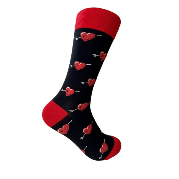 Novelty Valentine's Day Arrow of Love Pattern Men's Mid-calf Dress Casual Socks In Black with Red Color, One Size Fit Most(Men's Size 9-13)