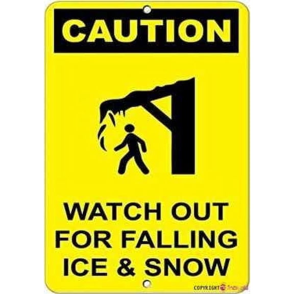 Novelty Warning Metal Tin Sign Caution Watch Out for Falling Ice & Snow Hazard Sign Outdoor Security Farm Yard Warning Decoratives Metal Sign Size: 8 x 12 inch