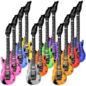 Novelty Place 12Pcs Inflatable Guitar - 35In Blow Up Electric Guitars Assorted Colors, Waterproof Inflatable Rock Star Guitar for 80s 90s Musical Concert Themed Party Favor