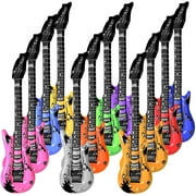 Novelty Place 12Pcs Inflatable Guitar - 35In Blow Up Electric Guitars Assorted Colors, Waterproof Inflatable Rock Star Guitar for 80s 90s Musical Concert Themed Party Favor