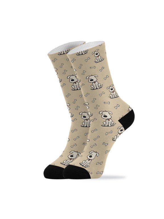 Novelty White Dog Bone Crew Socks for Women Men Soft Stretchy Breathable Unisex Casual Socks One Size Funny Crazy Gift Socks
