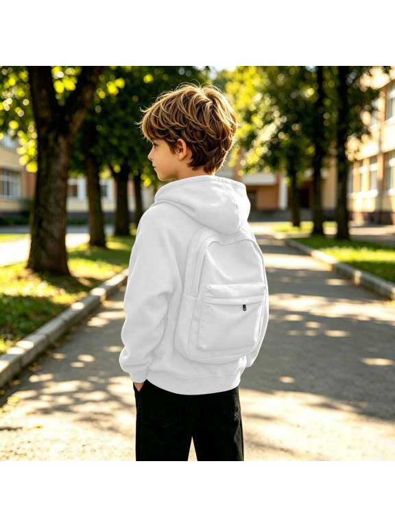 Novelty Zip Up Hoodie for Boys Girls Hoodie Jacket with Backpack Casual Sweatshirt Solid Color Unisex Hooded Jacket 2026 Back to School Outfits(White,4-5)