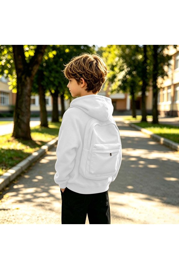 Novelty Zip Up Hoodie for Boys Girls Hoodie Jacket with Backpack Casual Sweatshirt Solid Color Unisex Hooded Jacket 2026 Back to School Outfits(White,5-6)