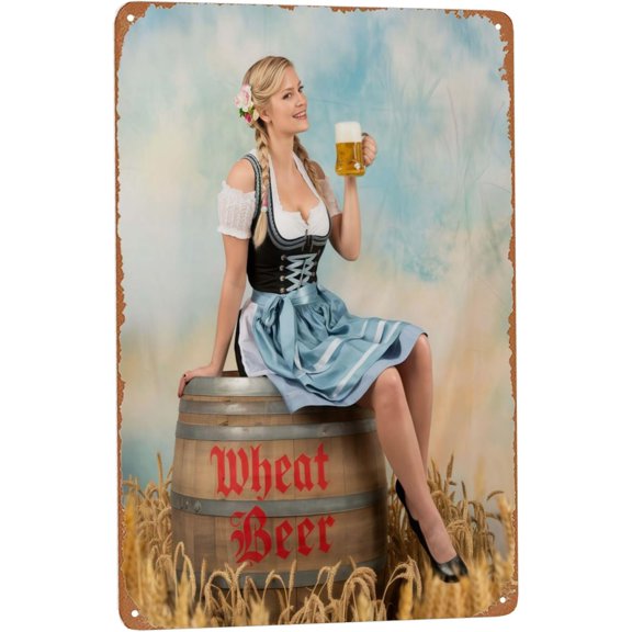 Novelty saying wall decor featuring Beauty Girl Wheat Beer Metal Tin Sign Bar Tavern Man Cave Decor Perfect For Hanging In Basement Game Room Rustic 8x12 inch metal sign for apartment or dorm room