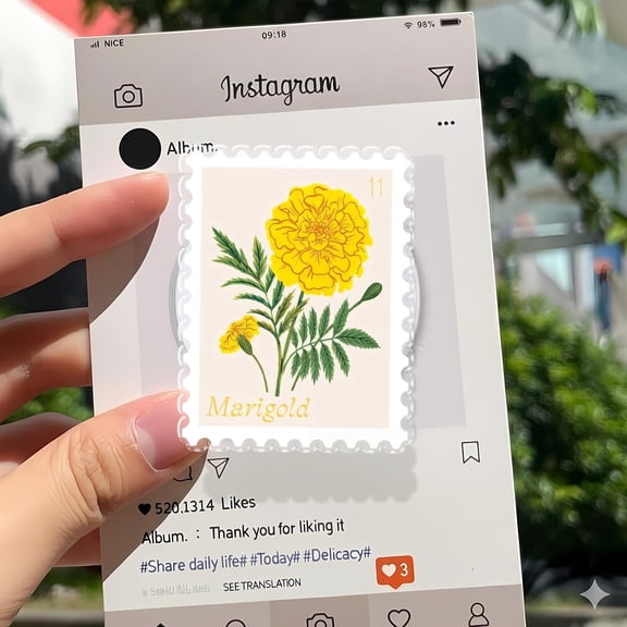 November Birth Month Flower Phone Grip, Aesthetic Marigold MagSafe Phone Holder,Vintage Stamp Floral Gift, Personalized Birthday Phone Stand