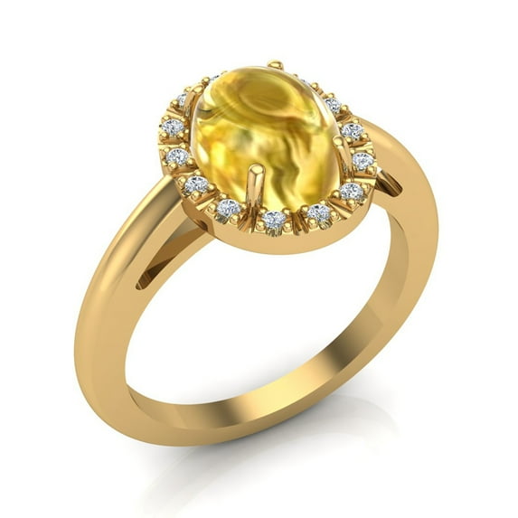 November Birthstone Cabochon Oval Citrine Yellow Diamond Ring 14K Gold 2.10 Carat Total Weight