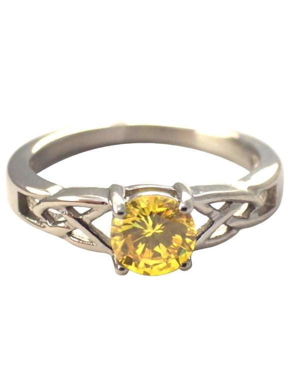 November Birthstone Celtic Knot Ring w/Citrine Yellow Topaz CZ Stone