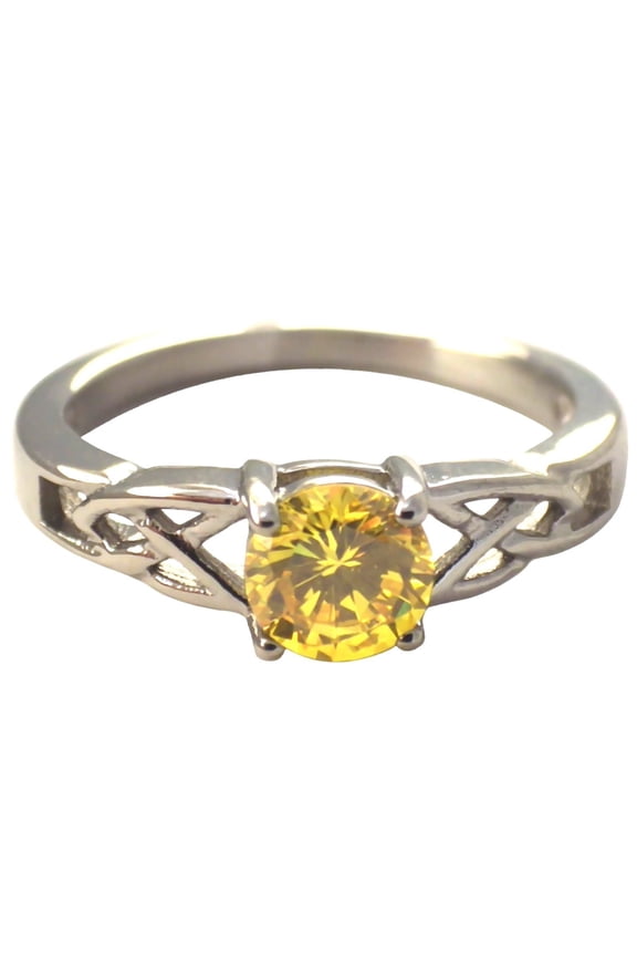 Celtic November Birthstone Ring Womens Topaz Yellow Cubic Zirconia Solitaire Band Fantasy Forge Jewelry