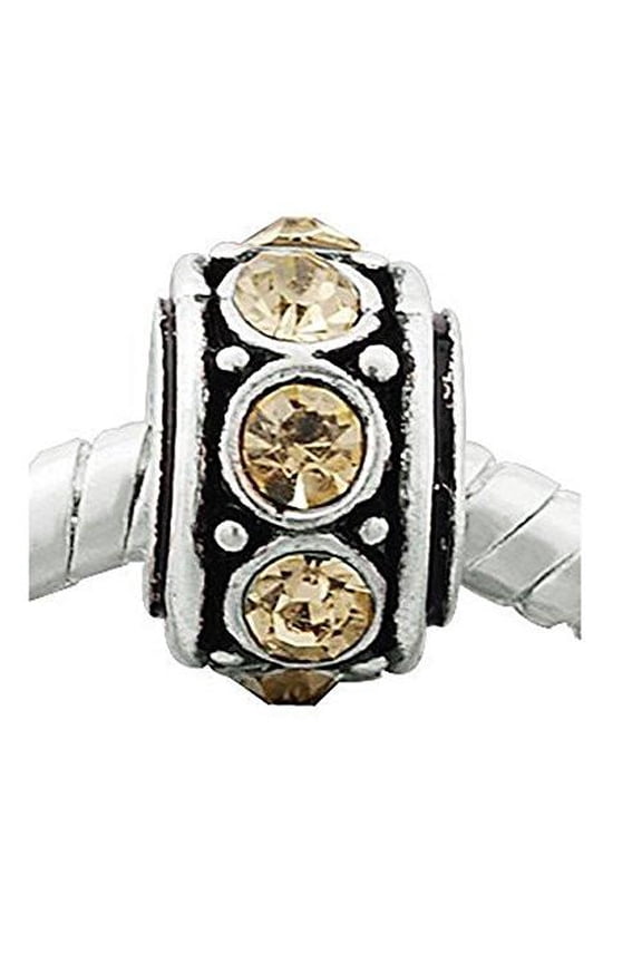 November Birthstone Charm Light Topaz  Crystals Charm European Bead Compatible for Most European Snake Chain Bracelet
