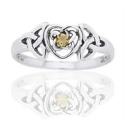 SILVER INSANITY November Birthstone Ring - Sterling Silver Simulated Citrine Glass Celtic Trinity Knot Heart