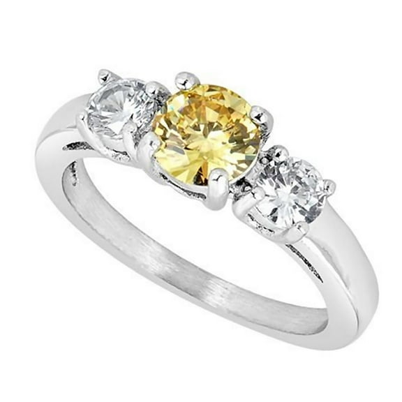 November Birthstone Ring Yellow Cubic Zirconia Stainless Steel Band Sizes 3-10 Fantasy Forge Jewelry