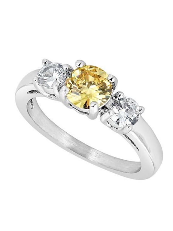 November Birthstone Ring Yellow Cubic Zirconia Stainless Steel Band Sizes 3-10 Fantasy Forge Jewelry