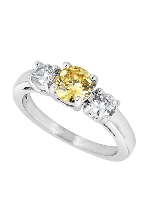 November Birthstone Ring Yellow Cubic Zirconia Stainless Steel Band Sizes 3-10 Fantasy Forge Jewelry
