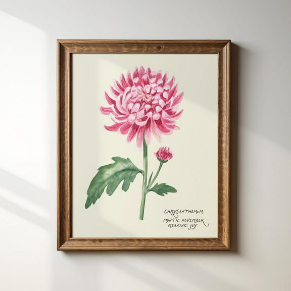 November, Chrysanthemum, Birth Month Flower Illustration Print, Art Print, Trendy Decor, Abstract Painting Wall Art, Modern Wall Decor For Living Room, 8x12 UNFRAMED