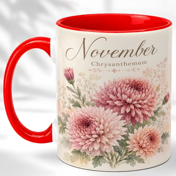 November Girl Coffee Mug, Chrysanthemum Birth Month Flower Cup, Watercolor Floral Birthday Gift for Her, Ceramic 11 Oz Mug