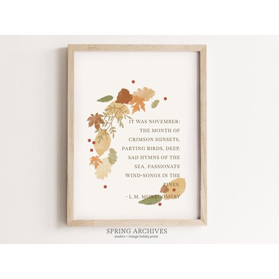 November Quote Wall Art, Typography Autumn, Classic Home Decor, Fall Art Poster, Unframed Poster Size 16x24 F03.1.14l2258