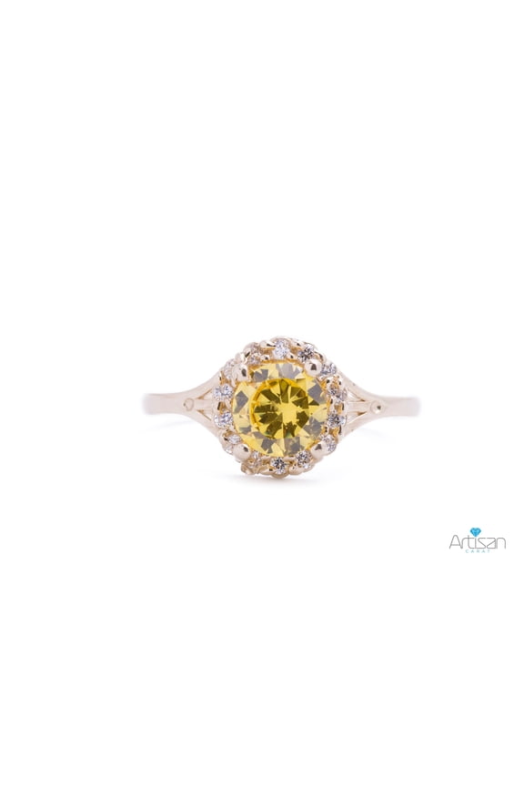 November Yellow Topaz CZ Gem Birthstone Ring in 14k Yellow Gold
