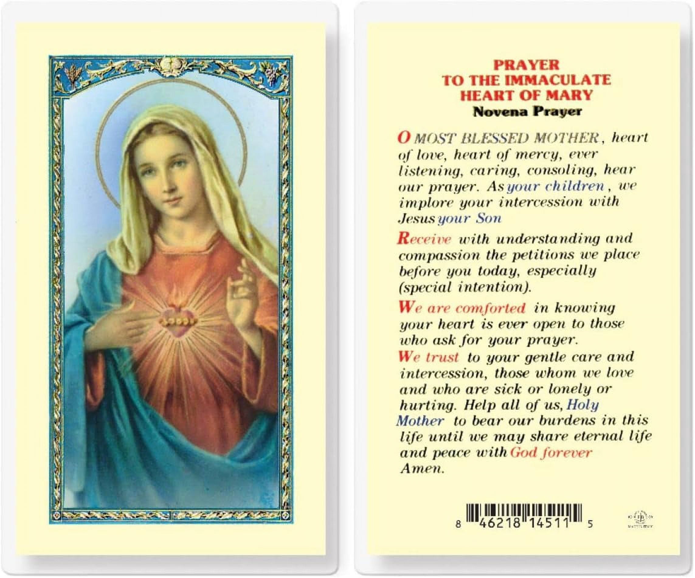 Novena Prayer to The Immaculate Heart of Mary Laminated Holy Cards, 25 ...