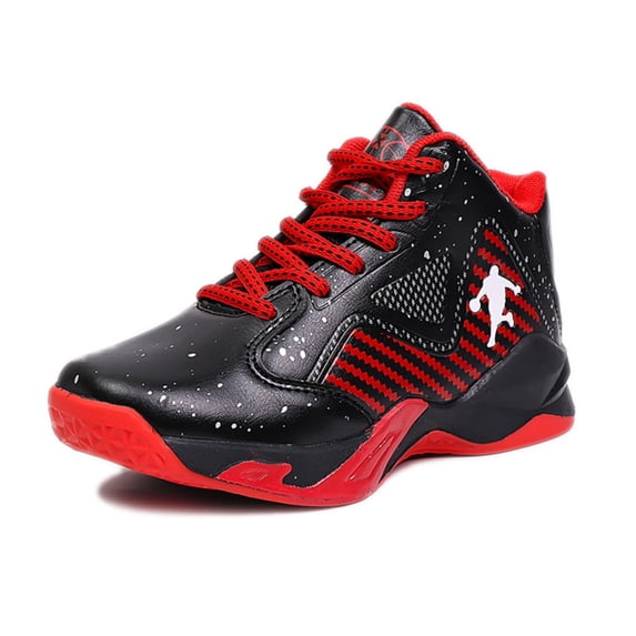 Novetra Children's Anti Slip and Wear-resistant Training Sports Basketball Shoes Running - BLACK RED_3.5