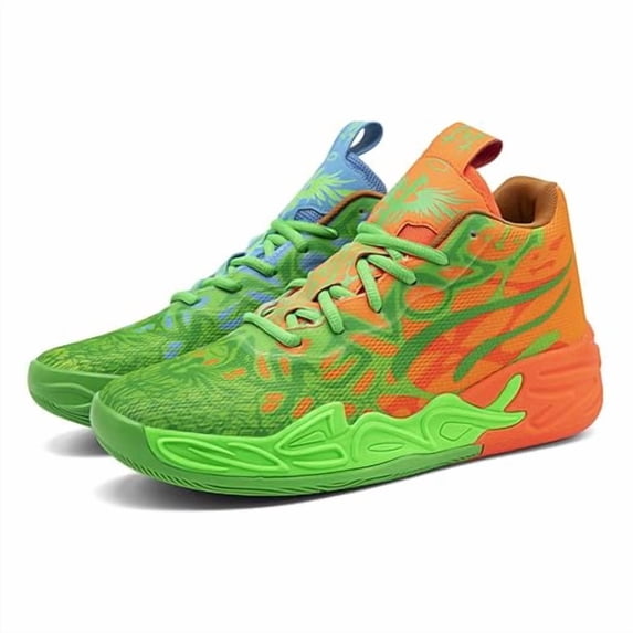 Novetra Men's Multicolour High Top Lace Up Breathable Mesh Upper Basketball Shoes With Vibrant Fluorescent Gradient Design Comfort Running - BLUEGREEN AND ORANGEGREEN_5