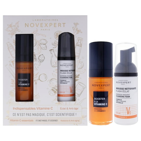 Novexpert Vitamin C Essentials Set , 2 Pc 1oz Boster with Vitamin C, 1.35oz Express Radiant Cleansing Foam