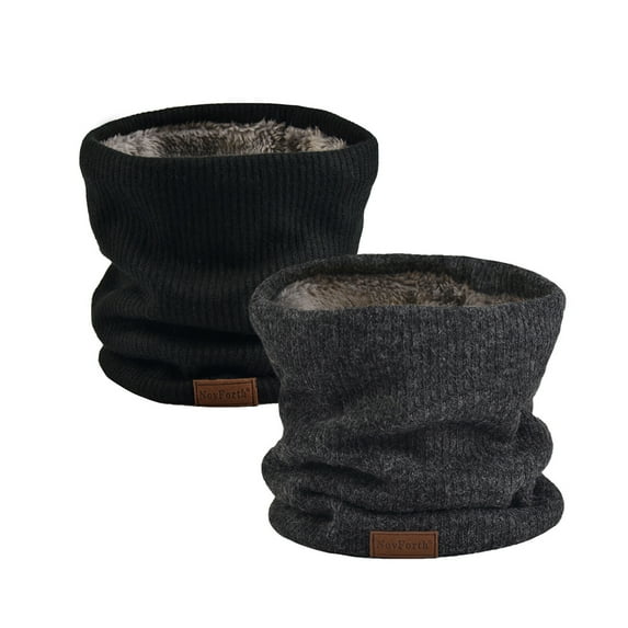 Novforth Winter Neck Warmer Men Scarf,Ski Neck Warmer Scarf for Women, Fleece Lining Double Layer Neck Gaiter Face Mask,2PCS-Black+Dark Grey