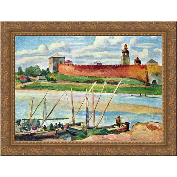 Novgorod Kremlin (Detinets) 24x18 Gold Ornate Wood Framed Canvas Art by Pyotr Konchalovsky