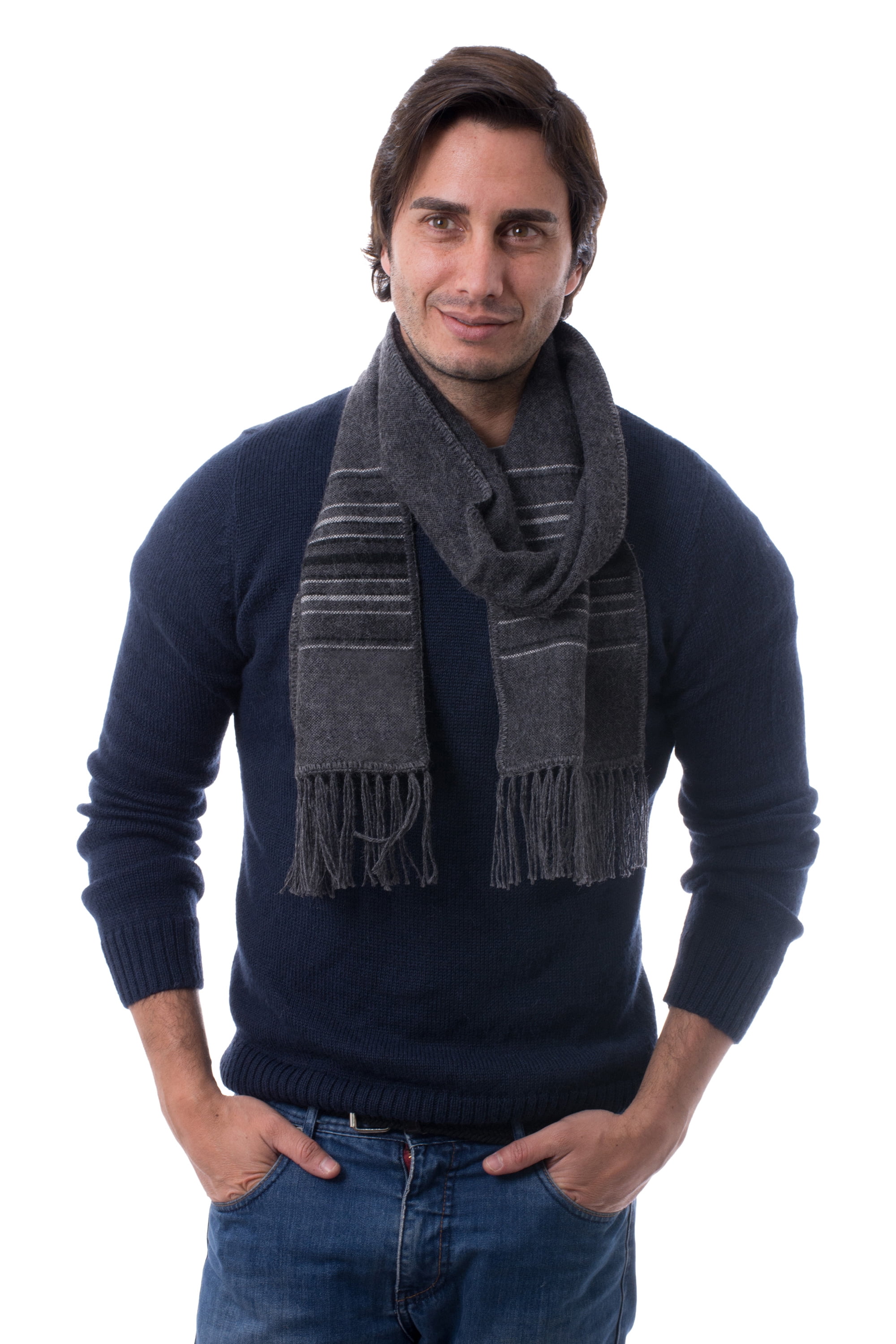 Novica Alpaca Blend Andean Clouds In Charcoal Handcrafted Men's Scarf ...