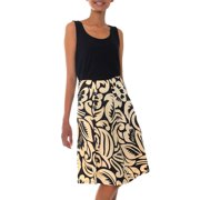 Novica Handmade Artisan Cotton Batik Wraparound Skirt Balinese Shadow Black