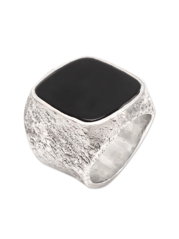 Onyx Signet Night Window Handmade Men's Jewelry Unique Gift Ring