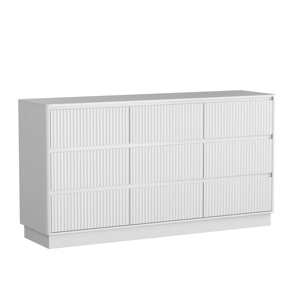 Novikka 9 Drawer Dresser, White Particle Board Chest, Wave-Front Drawers