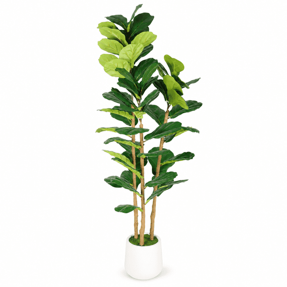 Novikka Artificial Fiddle Leaf Fig Tree, Approx. 5.2 ft, White Decorative Pot