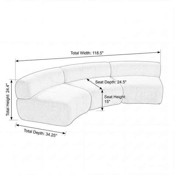 Novikka Modular Compressed Foam Curved Sectional Sofa, No Assembly, 72-Hour Rebound