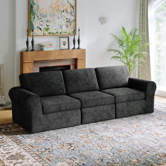 Novilla 108" Modular Sectional Sofa, Modular Sectional Couches for Living Room Bedroom, Chenille Removable Cover Cloud Couch Sectional with Smarts Coil® Support L-Shaped Couch(Dark Gray, 3 Seater)
