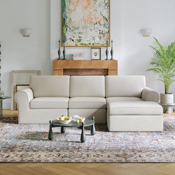 Novilla 108" Modular Sectional Sofa, Modular Sectional Couches for Living Room Bedroom, Chenille Removable Cover Cloud Couch with Smarts Coil® Support L-Shaped Couch(Beige, 3 Seater 1 Ottoman)