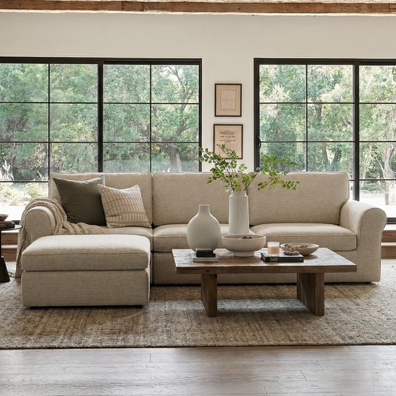 Novilla 108" Modular Sectional Sofa, Modular Sectional Couches for Living Room Bedroom, Chenille Removable Cover Cloud Couch with Smarts Coil® Support L-Shaped Couch(Beige, 3 Seater + 1 Ottoman)