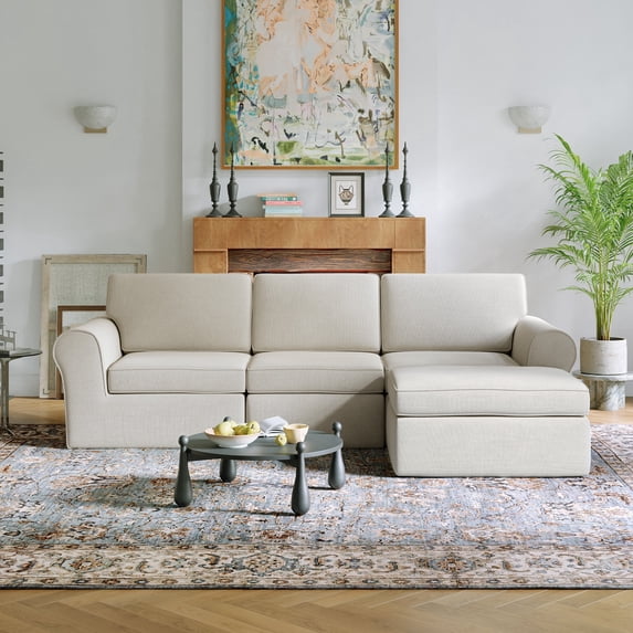 Novilla 108" Modular Sectional Sofa, Modular Sectional Couches for Living Room Bedroom, Chenille Removable Cover Cloud Couch with Smarts Coil® Support L-Shaped Couch(Beige, 3 Seater + 1 Ottoman)