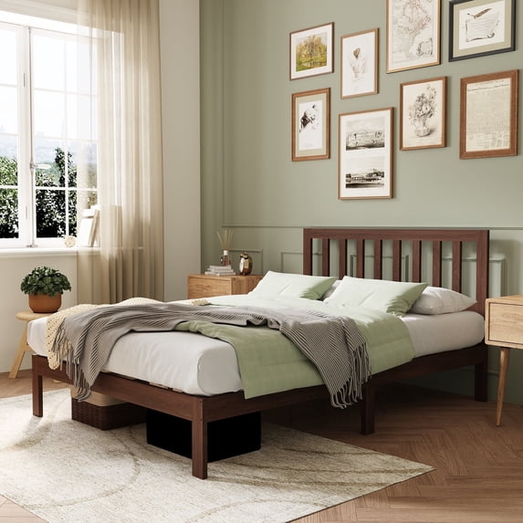 Novilla 12 Inch Full Size Bed Frame Solid Wooden Full Bed Frames with Headboard Wooden Classic Bed Frame Foundation, No Box Spring Needed, Easy Assembly, Walnut